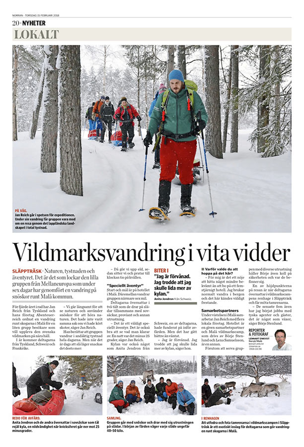 abenteuerreich, erlebnistouren, schweden, lappland, zeitung, reporter, pulkatour,norran, mala, flycar, geführte tour, wintertour